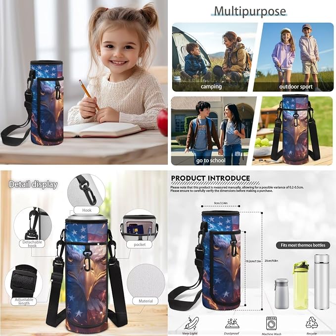 American Flag Eagle Backpack for Boys Kid's School Bag Bookbag with Insulated Lunch Bag and Pen Bag Pencil Case Water Bottle Holder Sling Bag Set - Image 7