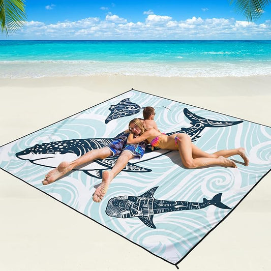 WIWIGO Beach Blanket Waterproof Sandproof Beach Mat 79" X 83"/10'x9'for 2-8 Adults Quick Drying Outdoor Picnic Mat Beach Accessories for Travel, Camping, Hiking by WIWIGO