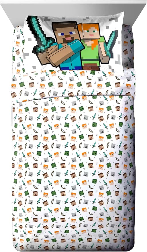 Jay Franco Minecraft Full Comforter Set - 7 Piece Bedding Includes Sheet Set & Pillow Covers - Super Soft Kids Bedding Creeper & Zombie - Image 3