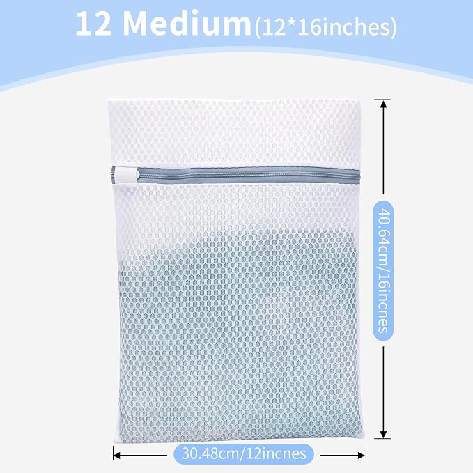 Laundry Bags Mesh Wash Bags for Delicates with Strong Zipper,Upgraded Honeycomb and Fine Mesh Design Delicate Laundry Bag for Clothes, Bras and Socks&Travel Organization (12X16IN, 12PCS) - Image 2