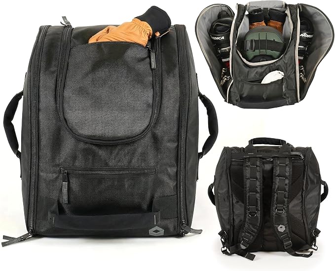 StoreYourBoard Ski Boot Bag Backpack for Ski Helmet & Snowboard Helmet – Waterproof Ski Bag with Compartments for Ski Goggles Men, Snowboarding Goggles, Ski Gloves Women & Ski Accessories, Black 58.5L by StoreYourBoard