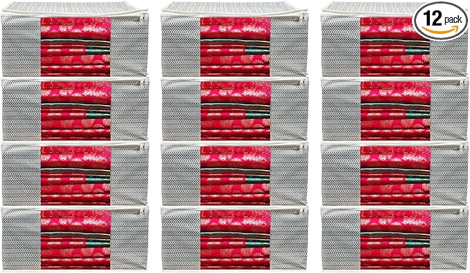 ANKIT INTERNATIONAL Saree Cover Storage Bags Pack of 12 – Non Woven Foldable Clothes Storage Organizer with Zipper & Clear Window, Wardrobe Garment Storage for Sarees, Dresses (Grey) by AI+ANKIT+INTERNATIONAL