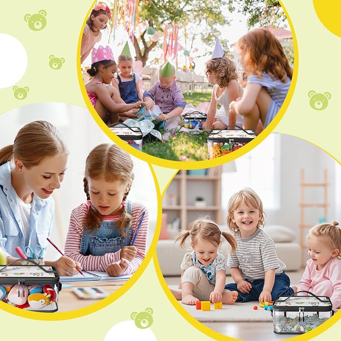 8 Packs Large Clear Toy Storage Bags with Labels, Handles, Zippers L | Large Capacity, Transparent PVC, Waterproof Dustproof, Space-saving, Portability for Building Blocks, Puzzle, Dolls, Travel - Image 8