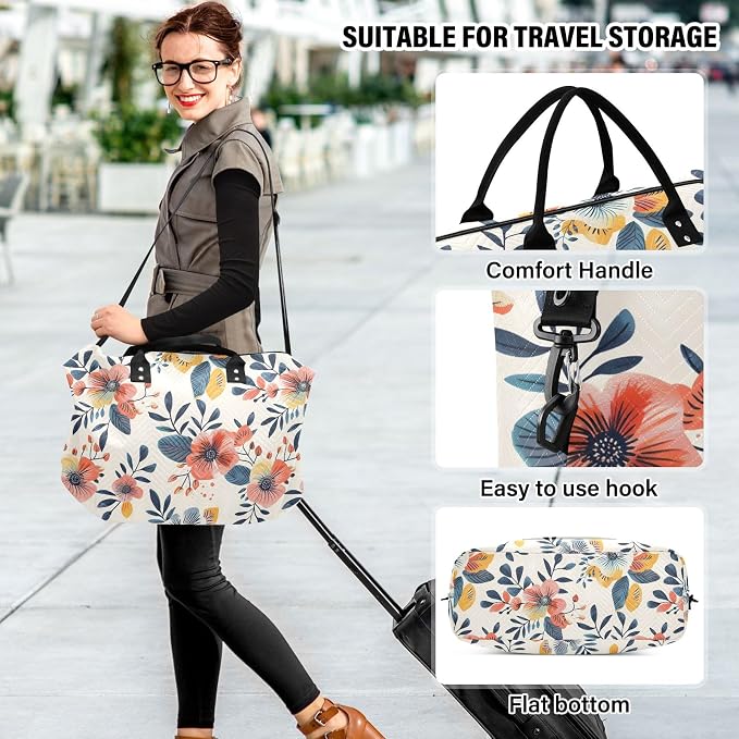 Weekender Bags Travel Duffel Gym Bag Florals Vintage Carry on Overnight Tote Bag with Toiletry Bag for Airplane Travel Trip Gym Yoga - Image 6