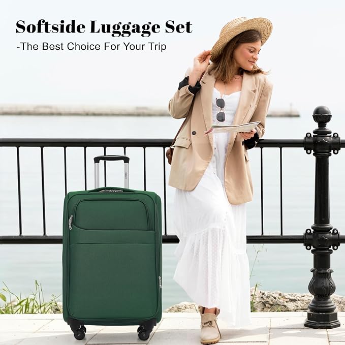 Merax 4-Piece Expandable Luggage Set,Softside Suitcase,Dark Green | 18" 22" 26" 30" Lightweight Luggage with Spinner Wheels,Suitcase Set with TSA Lock,Front Pocket & Interior Organization - Image 2