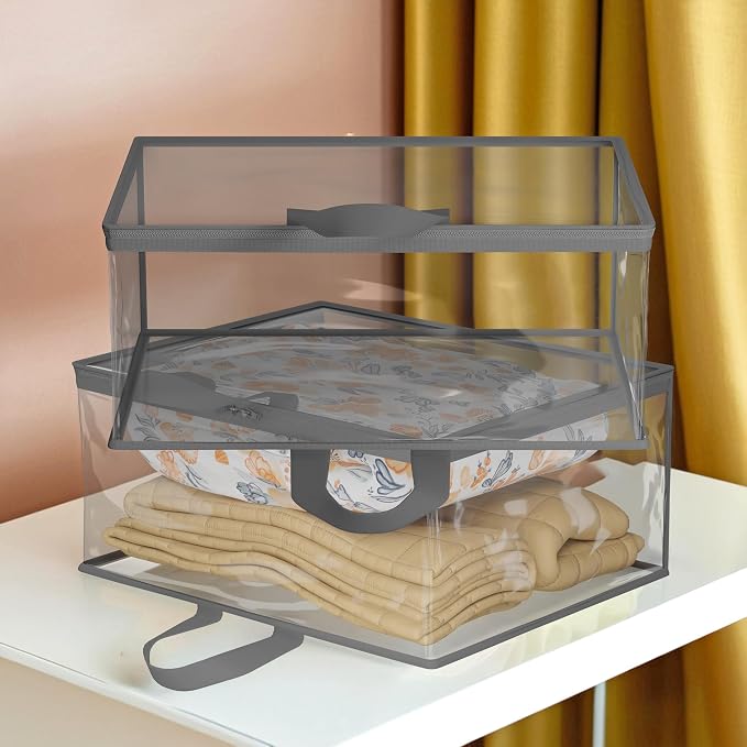 Kuber Industries Waterproof Storage Bag | Multipurpose Bag for Toys, Clothes, Blankets, Bedsheets | Zipper & Handle | Transparent Wardrobe Organizer | Grey - Image 6