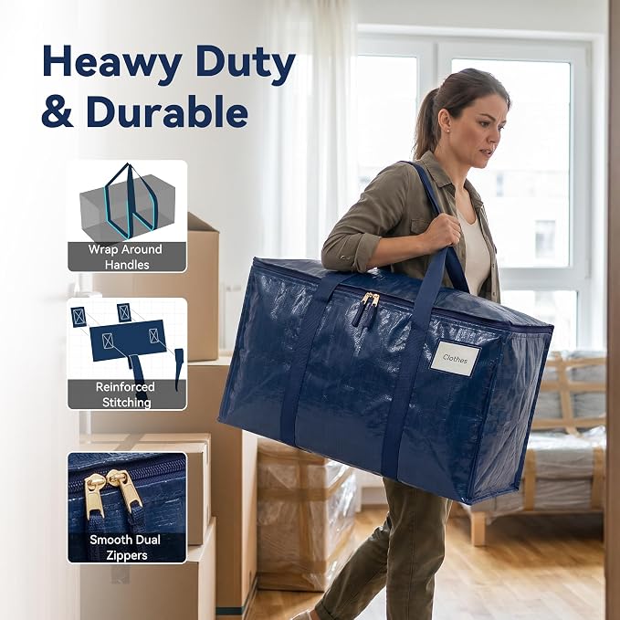 14 Pack Heavy Duty Storage Moving Bags with Zippers, Foldable Closet Organizer Storage Bin for Daily Organization, Camping, Travel, Decluttering, Transport, Packaging Moving (26.8"x13"x13.8") - Image 3