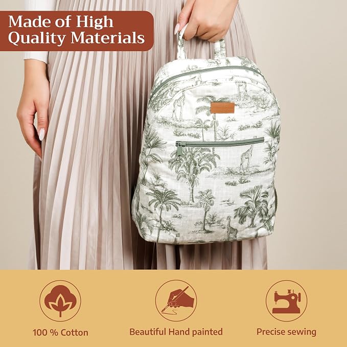Maison d' Hermine Backpack for Women Men Cotton Shoulder Multipurpose Rucksack with Small Pouch Lightweight Multi Pocket Bag for Travel Work Beach Perfect for Spring Summer (Safari Holiday) - Image 3
