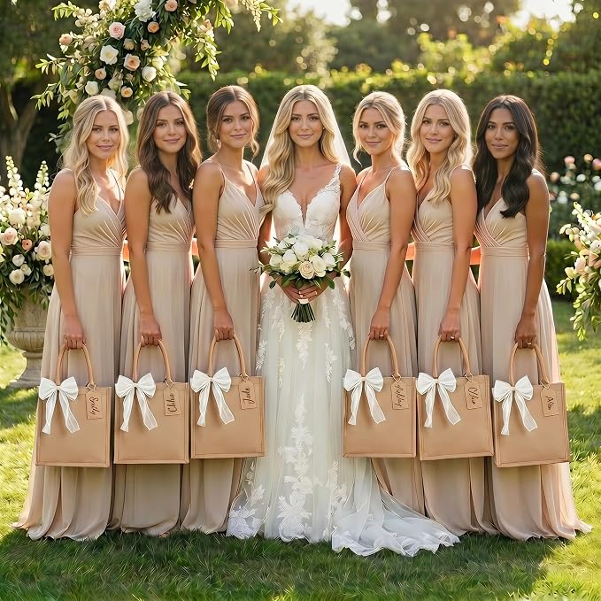 Large Burlap Tote Bags Set with Handles,Jute Tote Waterproof Reusable Bridesmaid - Image 8