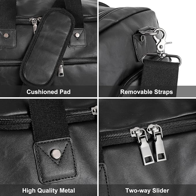 Travel Bag with Shoe Pouch,Weekender Overnight Bag Leather Large Carry On Bag - Image 3
