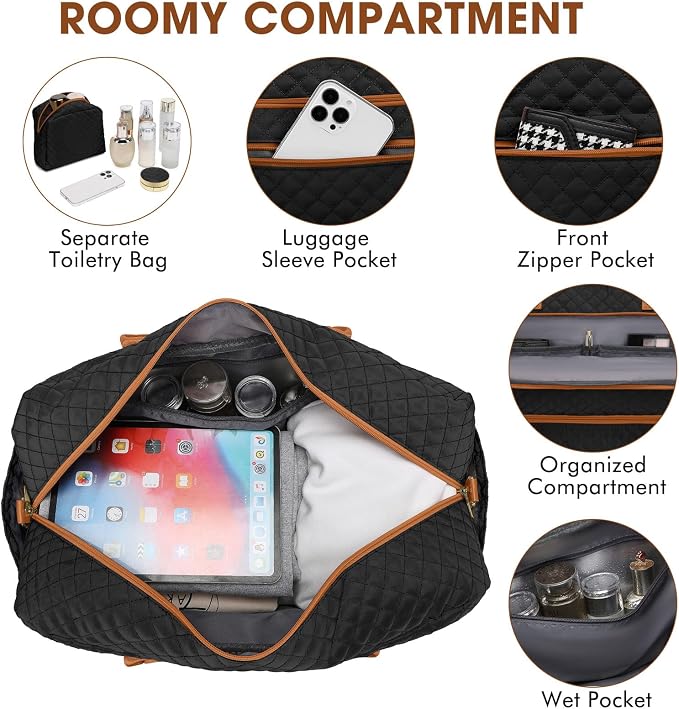 Travel Duffle Bag Weekender for Women - Carry-On Overnight Bag Personal Item Bag with Shoe Compartment & Wet Pocket Large Weekend Tote Bags with Toiletry Bag Hospital Bags for Labor and Delivery - Image 4