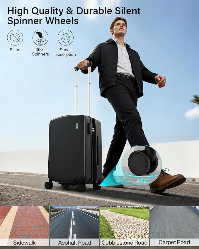Hanke 24 Inch Expandable Hard Sided Luggage with Spinner Wheels, Checked Luggage for Travel, Hard Shell Suitcases With Wheels Durable Medium Suitcase for Woman Men with Tsa Lock(Jet Black) - Image 6