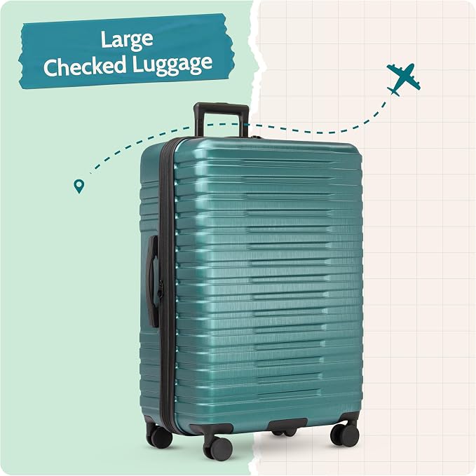 U.S. Traveler Boren Expandable Hardside Rugged Travel Luggage with 8 Spinner Wheels, Teal, Checked-Large 30-Inch - Image 5