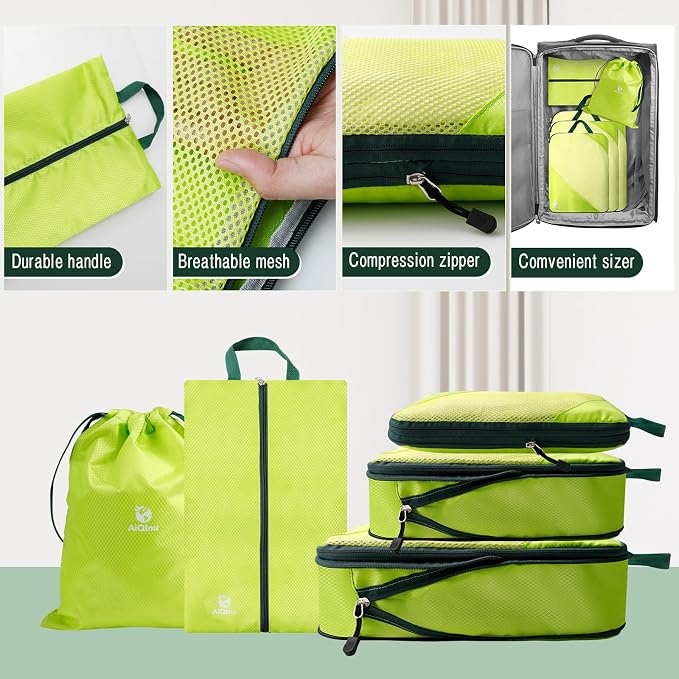 AiQInu 5 Piece Suitcase Organizer, Compression Packing Cube Space-Saving Expandable Ultralight Travel Organizer for Clothes, Shoes, Underwear Travel Set for Backpacks or Hand Luggage - Image 5