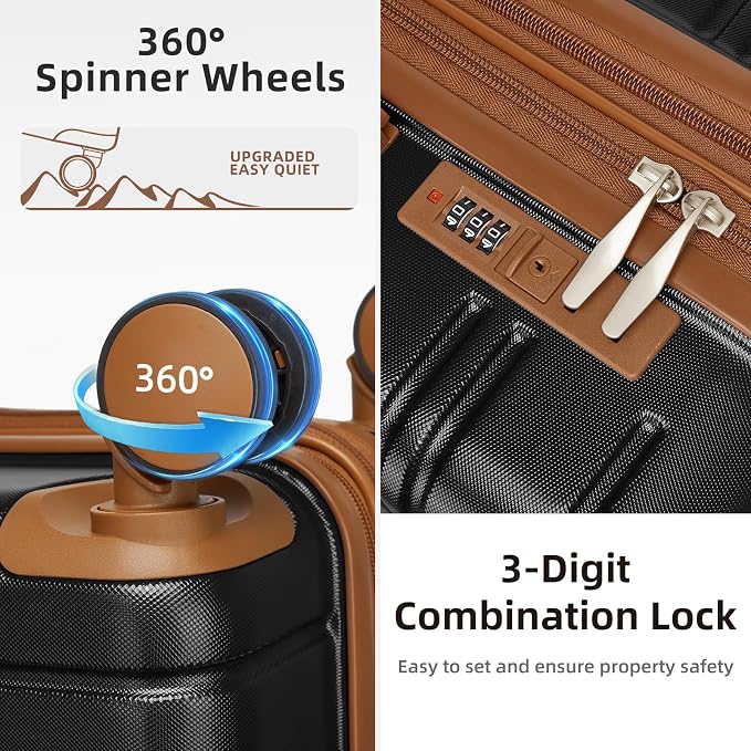 6 Piece Luggage Set Hard Shell - Black Expandable Suitcases with Spinner Wheels and Duffel Bags for Family Travel, Durable Carry On Luggage Sets with Lock for Women and Men - Image 3