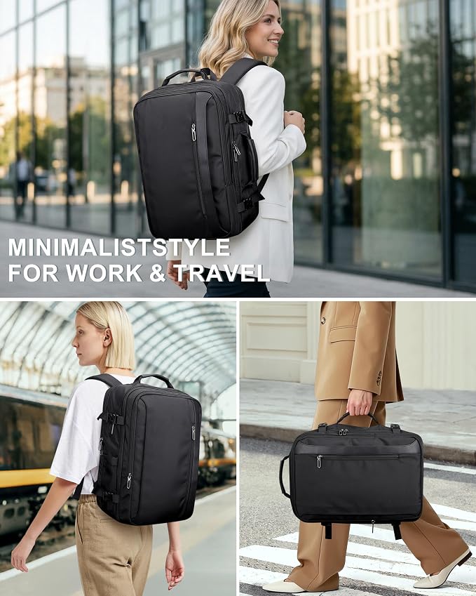 PIJUSHI Travel Backpack for Women, Fits 16" Laptop, Expandable 30L to 35L | Airline Approved Carry-on Luggage with Padded Laptop Compartment, USB Port, Wet Pocket, For Business, Commute - Image 2