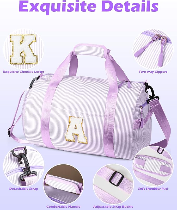 Gift for 4 Year Old Girl, Girls Travel Duffle Bag, Kids Initial Overnight Duffel Bags with Shoe Compartment, Personalized Dance Bag with Cosmetic Pouch, Preppy Stuff (Letter C) - Image 5