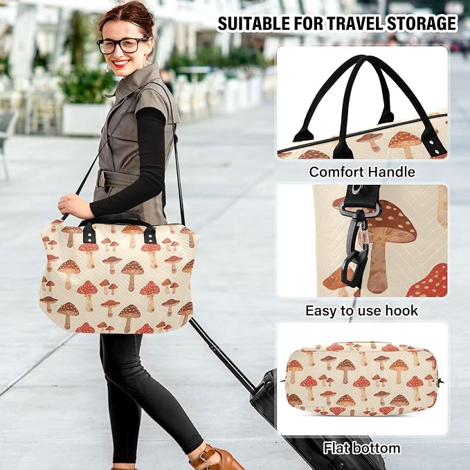 Weekender Bags Travel Duffel Gym Bag Mushrooms Retro Carry on Overnight Tote Bag with Toiletry Bag for Airplane Travel Trip Gym Yoga - Image 6