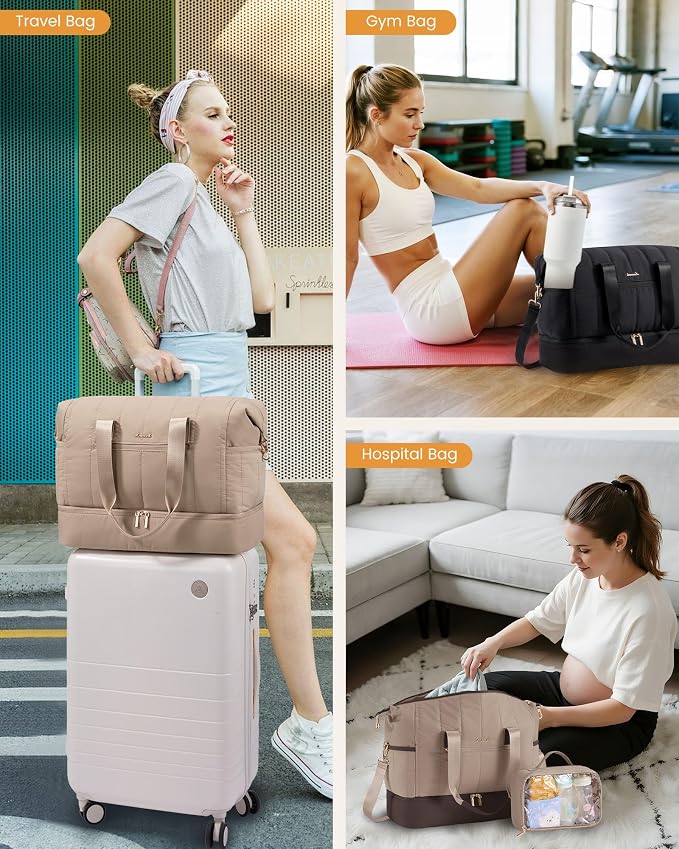 LOVEVOOK Travel Duffle Bag,Puffer Weekender Bags For Women with Shoe Compartment,42L Carry On Duffel Bags For Airplanes,Hospital Bag for Labor and Delivery,Overnight Bag With Toiltry Bag,2Pcs Set - Image 7