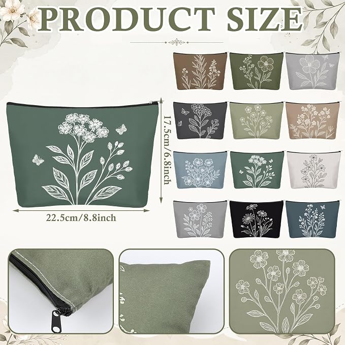 Sweetude 48 Pcs Vintage Flowers Makeup Bag Bulk Boho Gifts Portable Travel Cosmetic Bags with Zipper Retro Floral Waterproof Roomy Travel Toiletry Organizer Storage Beauty Pouch for Women - Image 4
