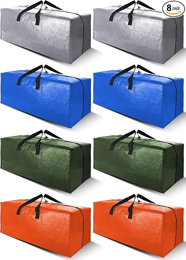 Cosy Family 8 Pack Heavy Duty Extra Large Moving Bags with Backpack Straps - Strong Handles & Zippers, Storage Totes For Space Saving, Fold Flat, Alternative to Moving Box (40 gal, Multicolored) by Cosy+Family