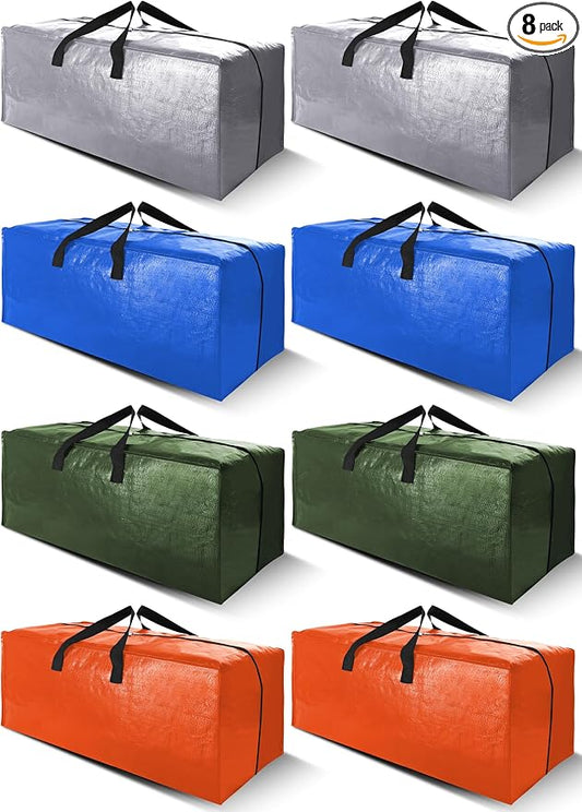 Cosy Family 8 Pack Heavy Duty Extra Large Moving Bags with Backpack Straps - Strong Handles & Zippers, Storage Totes For Space Saving, Fold Flat, Alternative to Moving Box (40 gal, Multicolored) by Cosy+Family