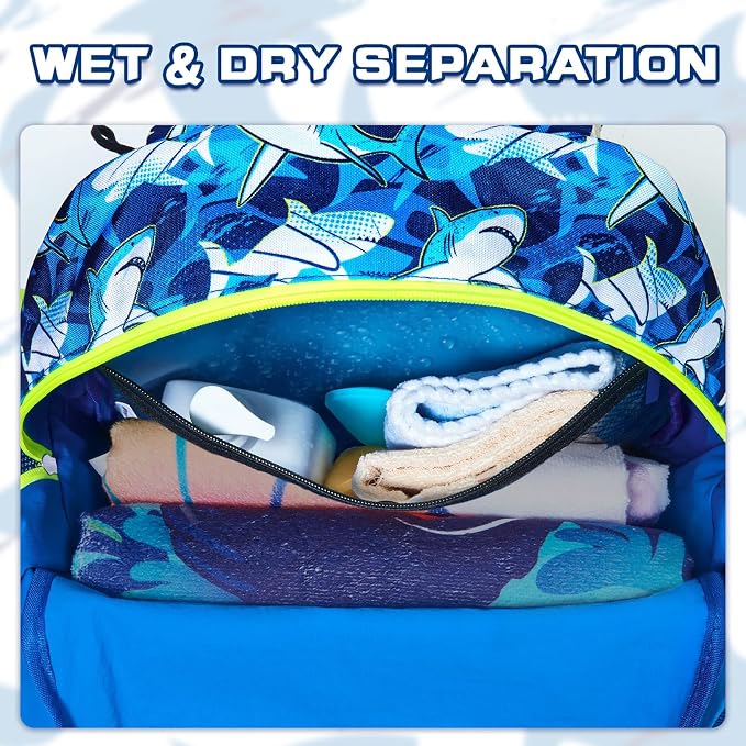 WAWSAM Kids Swim Bag for Swimmers, Beach Gym Bag with Wet Dry Shoes Compartments - Image 2
