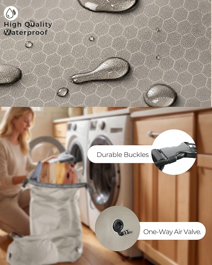 Travel Laundry Bag, Pump-Free Vacuum Compression Dirty Clothes Bag, Extra Large Reusable Waterproof & Washable Laundry Bag, Ideal for Suitcases, Road Trip Essentials, Gray, 1 Pack (XL) - Image 4