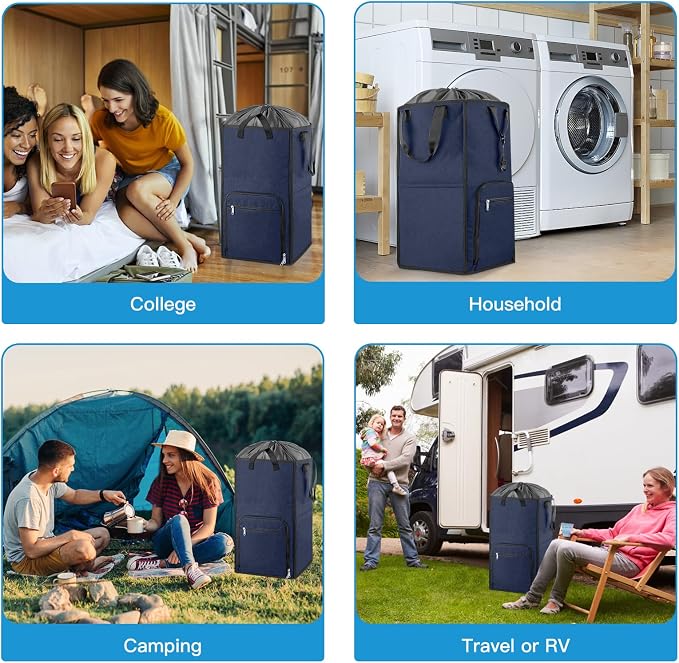 Bukere Laundry Basket, Laundry Backpack Bag for Guys Girls Boys, 2 in 1 Laundry Hamper for College Dorm Room Essentials, Adjustable Shoulder Straps, Freestanding Laundry Bag for Laundry Room, RV - Image 7
