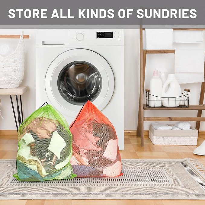 Berlune 24 Pcs 32x24 in Large Laundry Bag Colorful Extra Large Mesh Laundry Bag Bulk with Drawstring Heavy Duty Mesh Machine Washable Drawstring Pouch - Image 4
