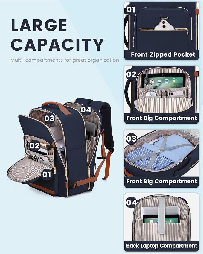 LOVEVOOK 40L Travel Backpack Flight Approved Carry on Backpack,3 Packing Cubes,Waterproof Personal Item Travel Bag,TSA Carry on Luggage Suitcase Travel Essentials,Gifts for Women & Men,fits 17" Laptop - Image 7