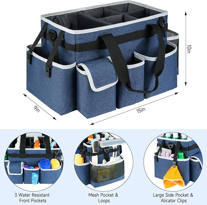 Cleaning Caddy Bag,Large Cleaning Supplies Organizer with Handle for Housekeepers, Blue - Image 3