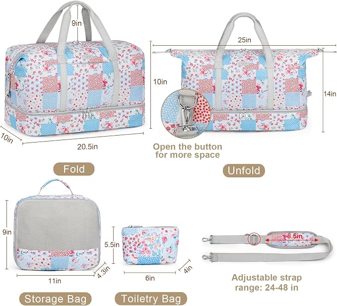 IBFUN Weekender Bags for Women, Travel Duffle Bag with Shoe Compartment Carry on Weekender Overnight Duffel for Weekend Travel Business Trip 3PCS - Image 7