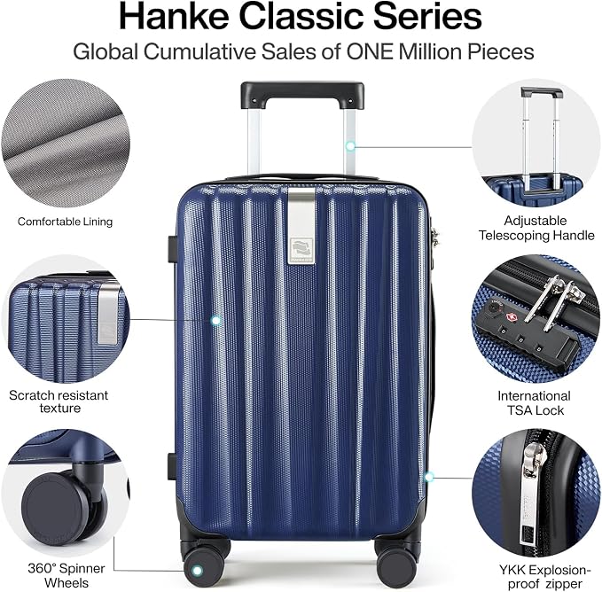 Hanke Luggage Sets 3 piece Carry On Luggage with Wheels PC Hard Shell Suitcases Lightweight Checked Travel Luggage Large Travel Suitcase Woman Men 20/24/29 Inch(Dark Blue) - Image 3