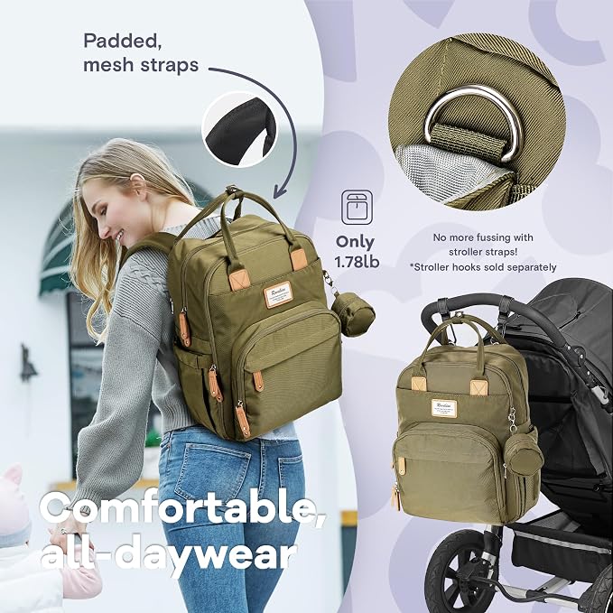 RUVALINO Diaper Bag Backpack - Multifunction Travel Back Pack Maternity Baby Changing Bags, Diaper Changing Totes, Large Capacity, Waterproof and Stylish, Baby Travel Essential, Army Green - Image 5