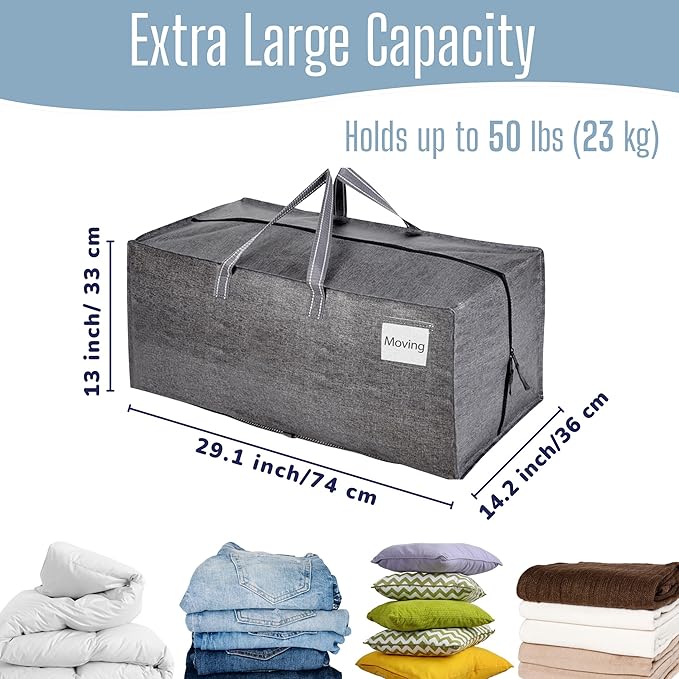 VENO 4 Pack Heavy Duty Moving Bags with Backpack Straps, Zippers & Handles, Extra Large Packing Bags for College Dorm Essentials, Moving Supplies Alternative to Cardboard Moving Boxes - Image 2