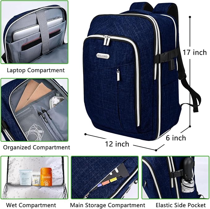 Personal Item Travel Carry On Luggage Backpack for Women Men Flight Approved Casual Weekender Laptop Bag for College Business Outdoors Hiking Water Resistant Lightweight Daypack with USB Charging Port - Image 3