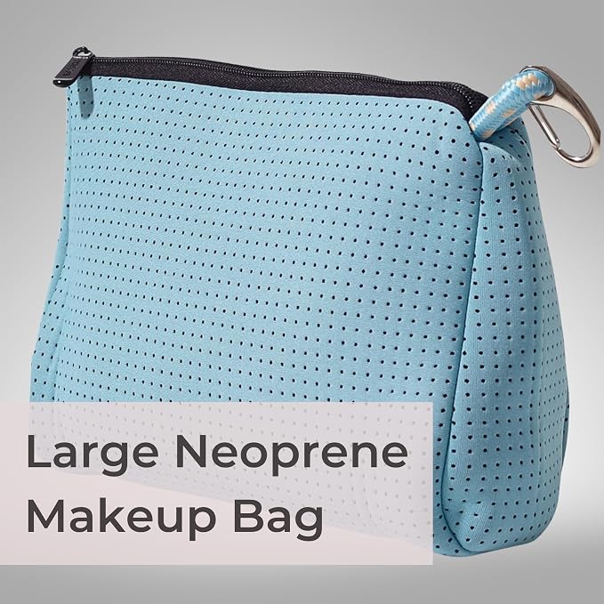 POPUPS Large Makeup Bag with Zipper - Waterproof Neoprene Cosmetic Bag 7.7 x 10.75 x 5 inches - Pouch Sky Blue - Image 2