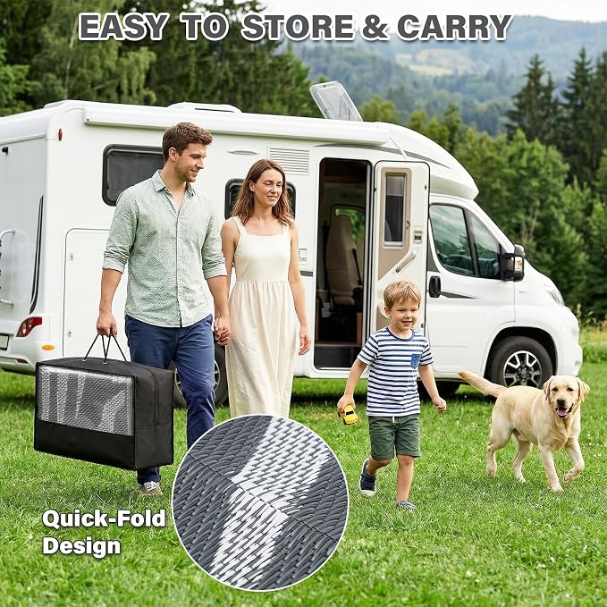 GOTGELIF Massive Outdoor Patio Rug - 9x12FT, Reversible & Water-Resistant & Wear-Resistant & Plastic Straw Outdoor Area Rug for Patio & Camping & RV - Gray Leaf - Image 7
