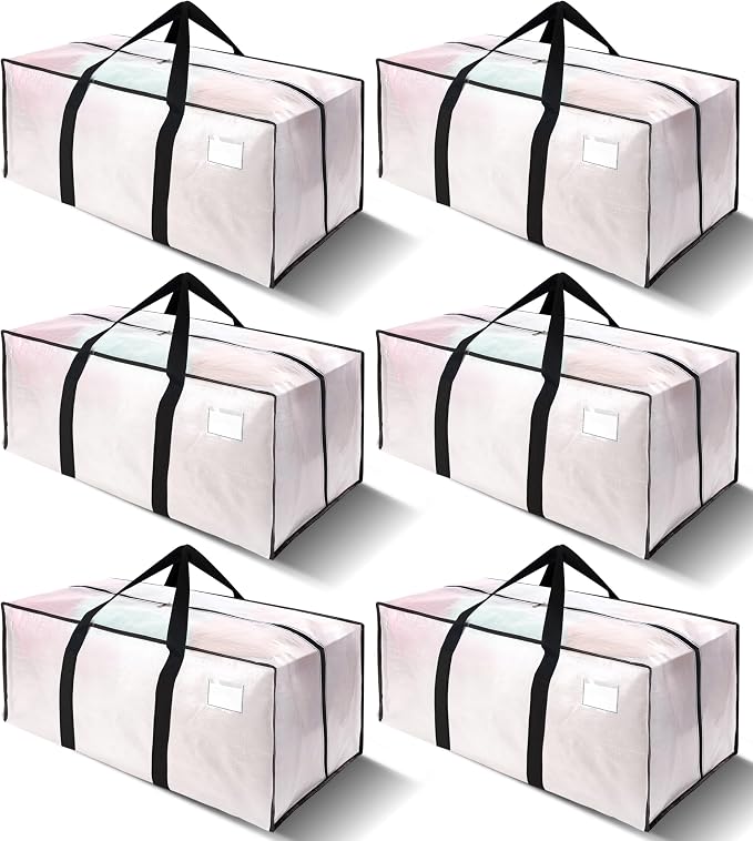 6 Pack Heavy Duty Extra Large Moving Bags W/Backpack Straps - Strong Handles & Zippers, Storage Totes For Space Saving, Fold Flat, Alternative to Box and Bin (40 gal, Semi-Transparent) by VELVETSURE