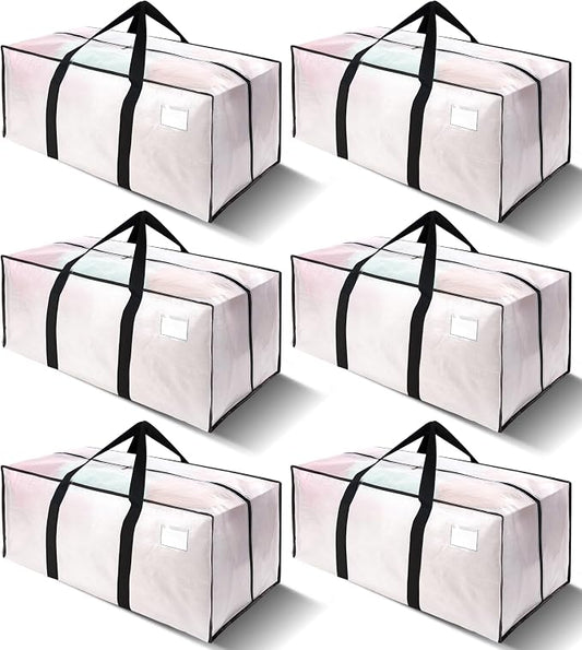 VELVETSURE 6 Pack Heavy Duty Large Moving Bags W/Backpack Straps - Strong Handles & Zippers, Storage Totes For Space Saving, Fold Flat, Alternative to Moving Box and Storage Bin, Semi-Transparent by VELVETSURE