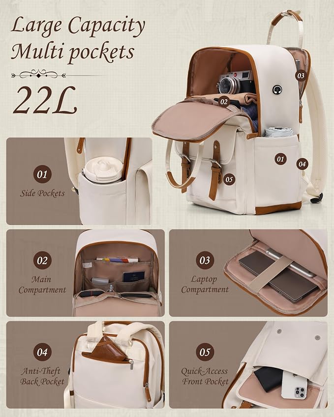 TAKUMI Luggage Sets 3 Piece, 20 Inch Carry On Luggage Set with Backpack, PC+ABS Hardshell Suitcases with Wheels, Lightweight Travel Luggage with TSA Lock for Women, Men (WHITE BROWN, 3 PIECE SET（BP）) - Image 9