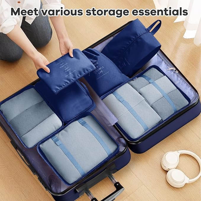 AnyZip Luggage Sets 10 Piece Hardshell Suitcase Set PC ABS Lightweight Travel Suitcases with 4 Double Spinner Wheels TSA Lock 20 24 28 Inch with 7 Storage Bags Dark Blue - Image 5