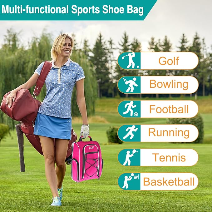 Wolt Golf Shoe Bag - Sports & Travel Shoes Carrier Bags with Ventilation & Double Outside Accessory Pocket for Socks, Tees, Golf Balls, Etc. for Women and Men (Pink) - Image 6