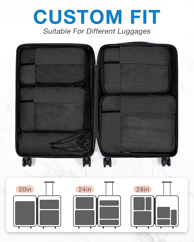 BAGSMART Compression Packing Cubes for Travel, 6 Set Luggage Organizer Bags | Fits 20/24/28in Carry-On Suitcases, Compressible Bags Streamline Cruise Travel Essentials, Sturdy Handles, Machine Washable - Image 3