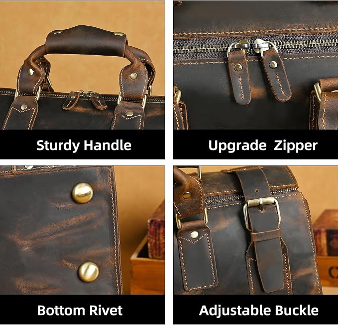 Canvas + Leather Travel Luggage Tote Duffle Gym Suitcase Weekender Overnight Bag For Men Male FB8151 (8151-Dark Brown1) - Image 5