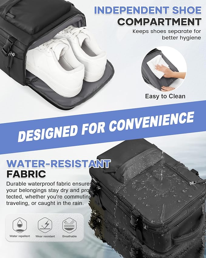 Large Carry on Travel Backpack Women Men,Hiking Gym Waterproof Outdoor Sports Rucksack Casual Daypack Laptop Backpack Personal item Travel Bag Airplane Essentials Spirit Airline Flight Approved,Black - Image 4