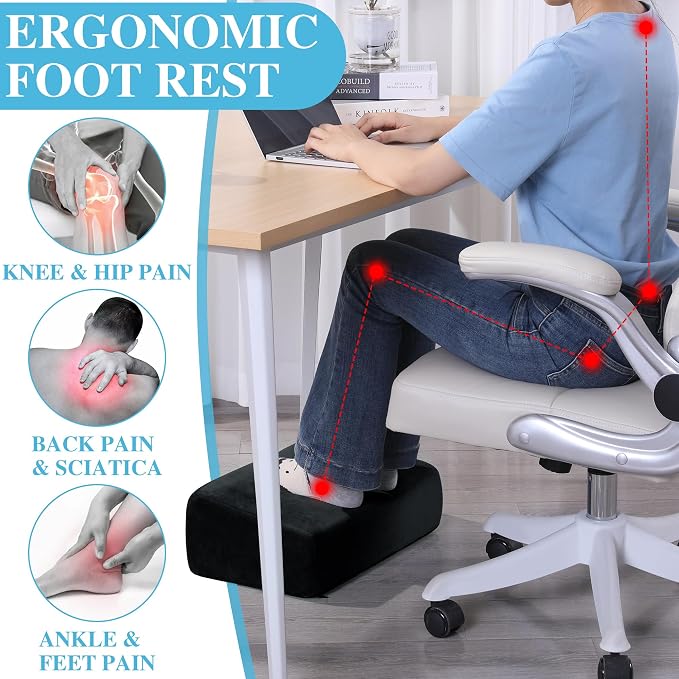 Under Desk Foot Rest, ROYALAY Ergonomic Office Footrest with 3 Adjustable Heights, High-Density Memory Foam Leg Rest for Home, Travel, Airplane with Washable Cover - Image 4