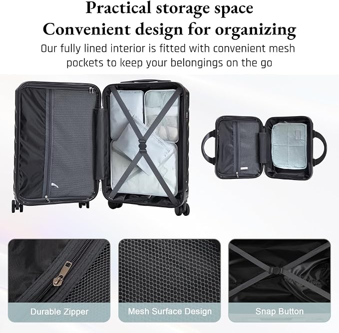 2-Piece ABS Hard Shell Lightweight Carry-On Luggage Set (14" & 20"), 360-Degree Spinner Wheels, Adjustable Telescopic Handle and Combination Lock for Travel, Dark Grey - Image 5