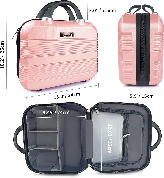 14 Inch Multi-Purpose Waterproof Hard Shell Makeup Case (Pink) | ABS Scratch-Proof, Carrying Cosmetic Organizer Case with Elastic Band, Train Case, Mini Suitcase Vanity Case for Women Girl - Image 3